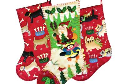 Three handsewn Christmas stockings