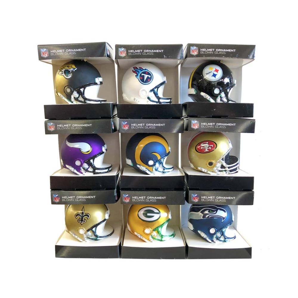 9 individually wrapped NFL Helmet Christmas ornaments